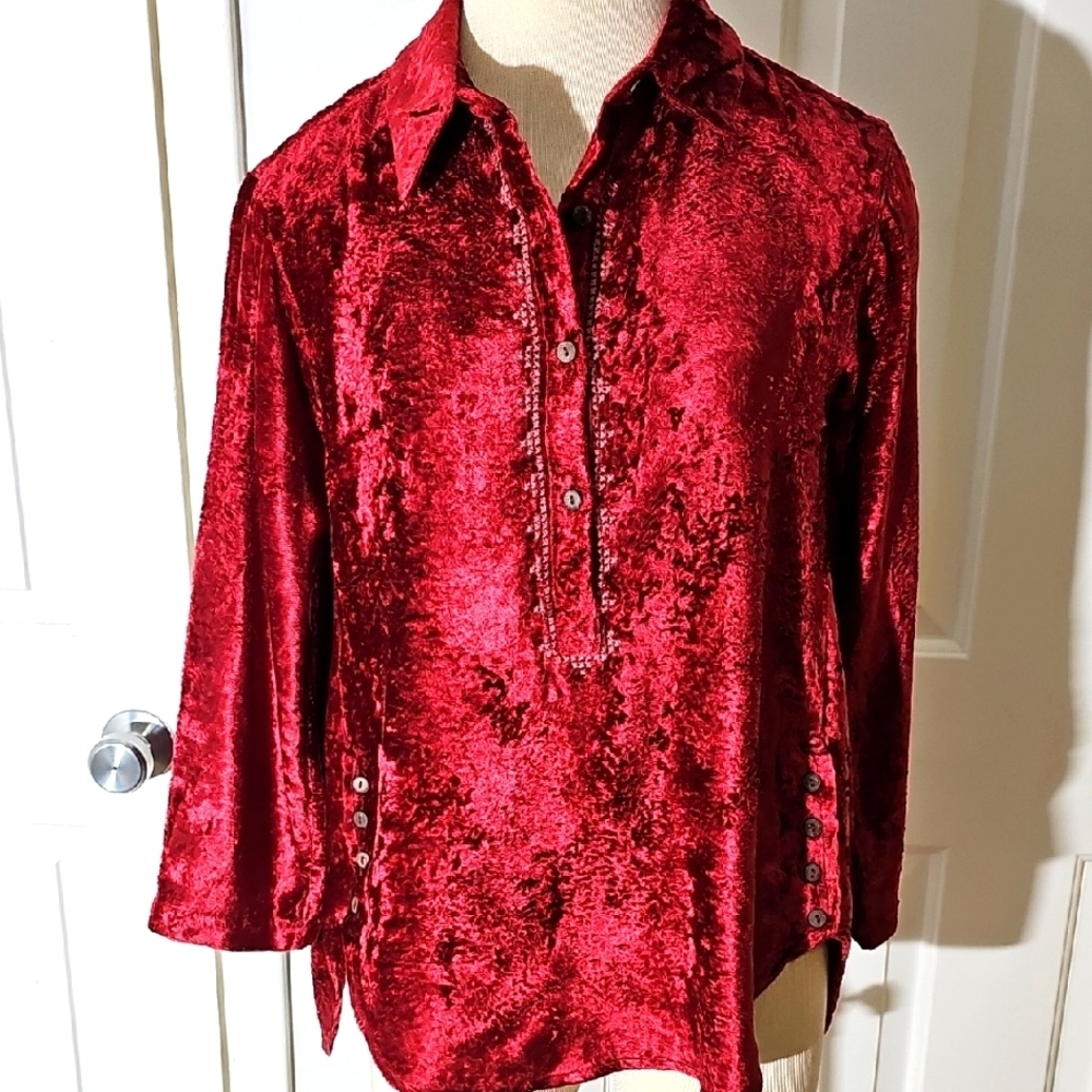 Tru Luxe Elegant Red Velvet Women's Top. NWT Oversized Small. Wimsygoth.‎